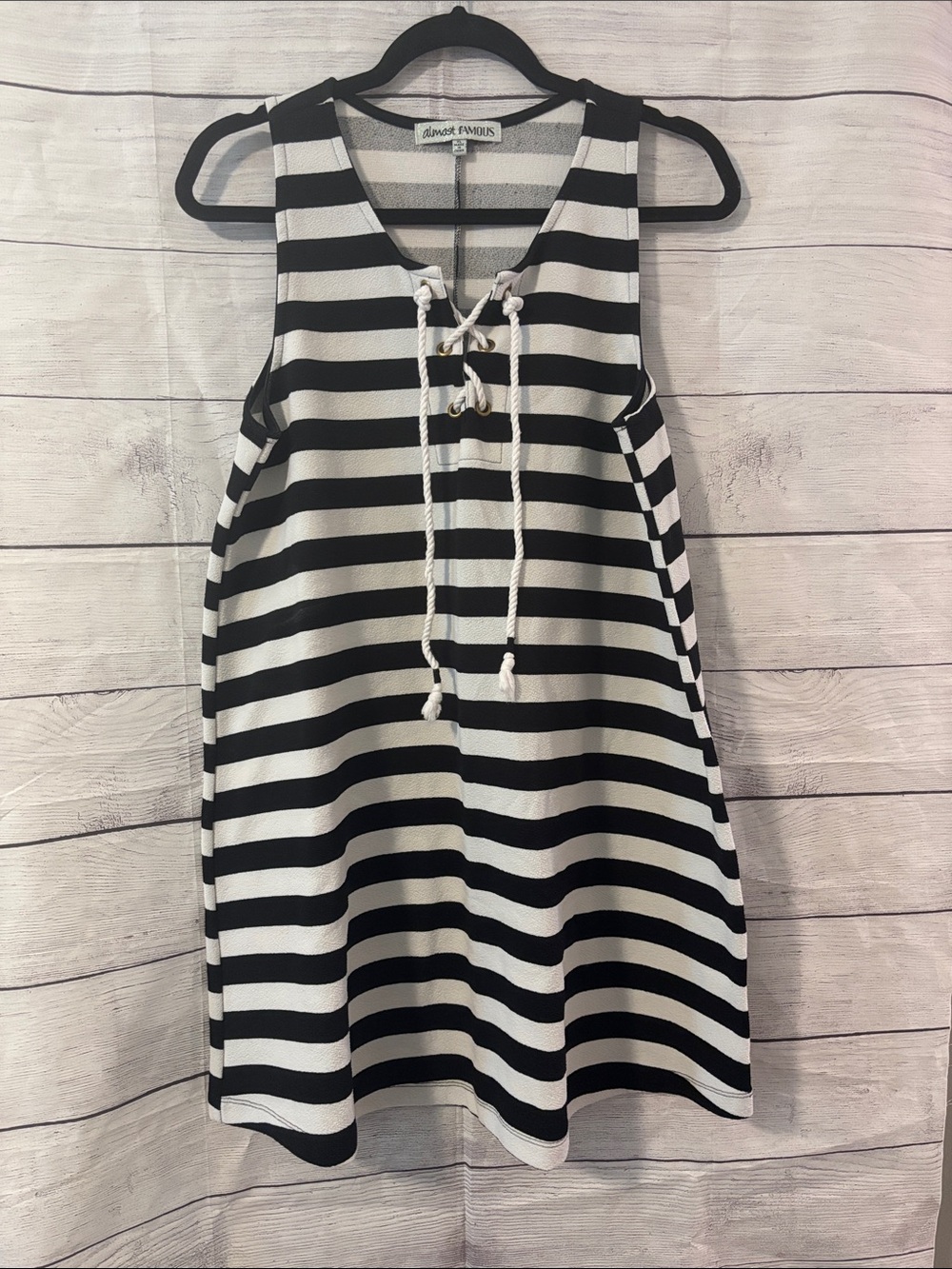 Almost Famous Black and White Striped Lace-Up Tank Dress